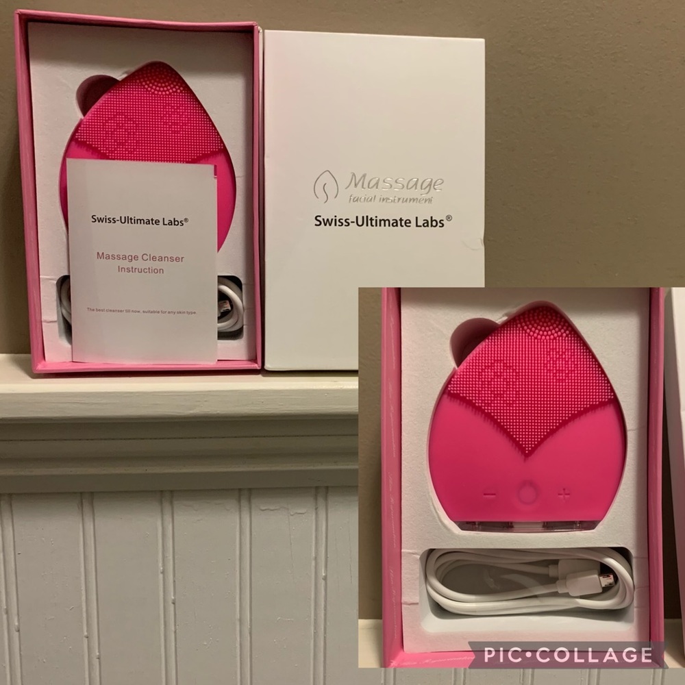 NWT SWISS-ULTIMATE LABS Sonic Leaf 3-in-1 Facial Cleansing Brush - PINK